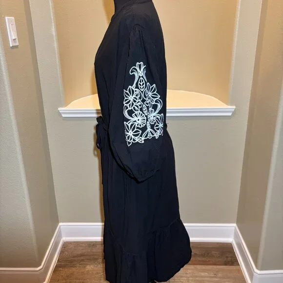 💖Draper James RSVP Black White Embroidery Lattern Sleeves Drop Waist Dress XXL - Picture 3 of 10